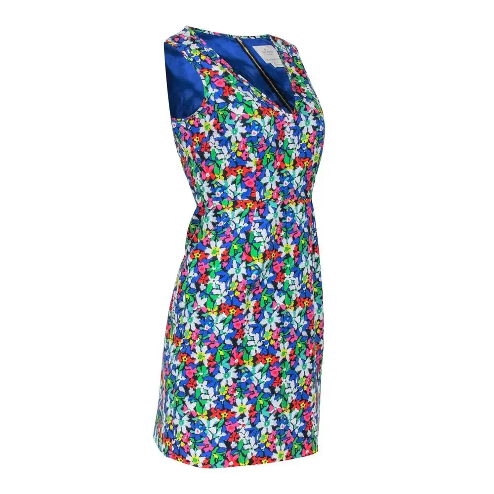 Kate Spade - Blue w/ Multi Color Floral Print Sleeveless Dress Sz 2